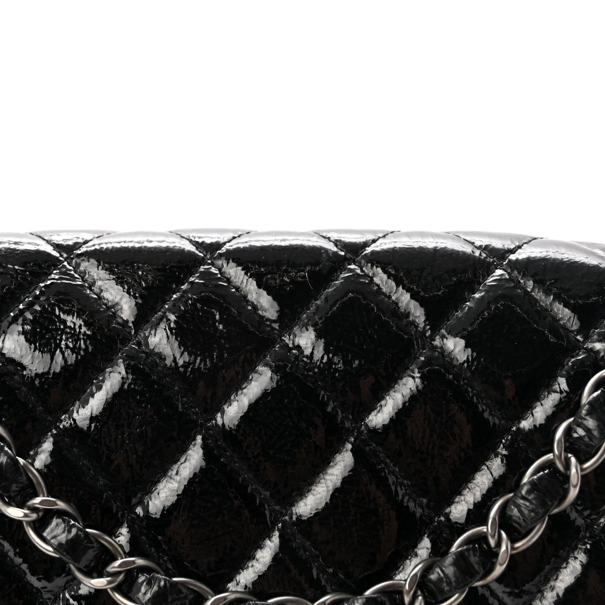 Crumpled Patent Quilted Medium Double Flap Black At My store