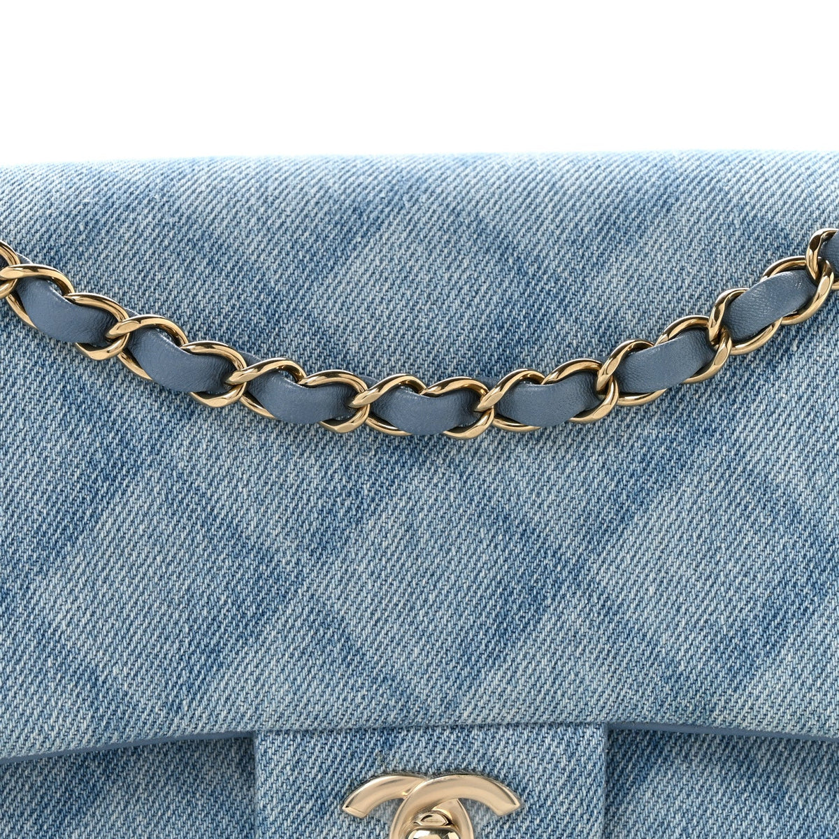 Printed Denim Quilted Medium Double Flap Light Blue At My store