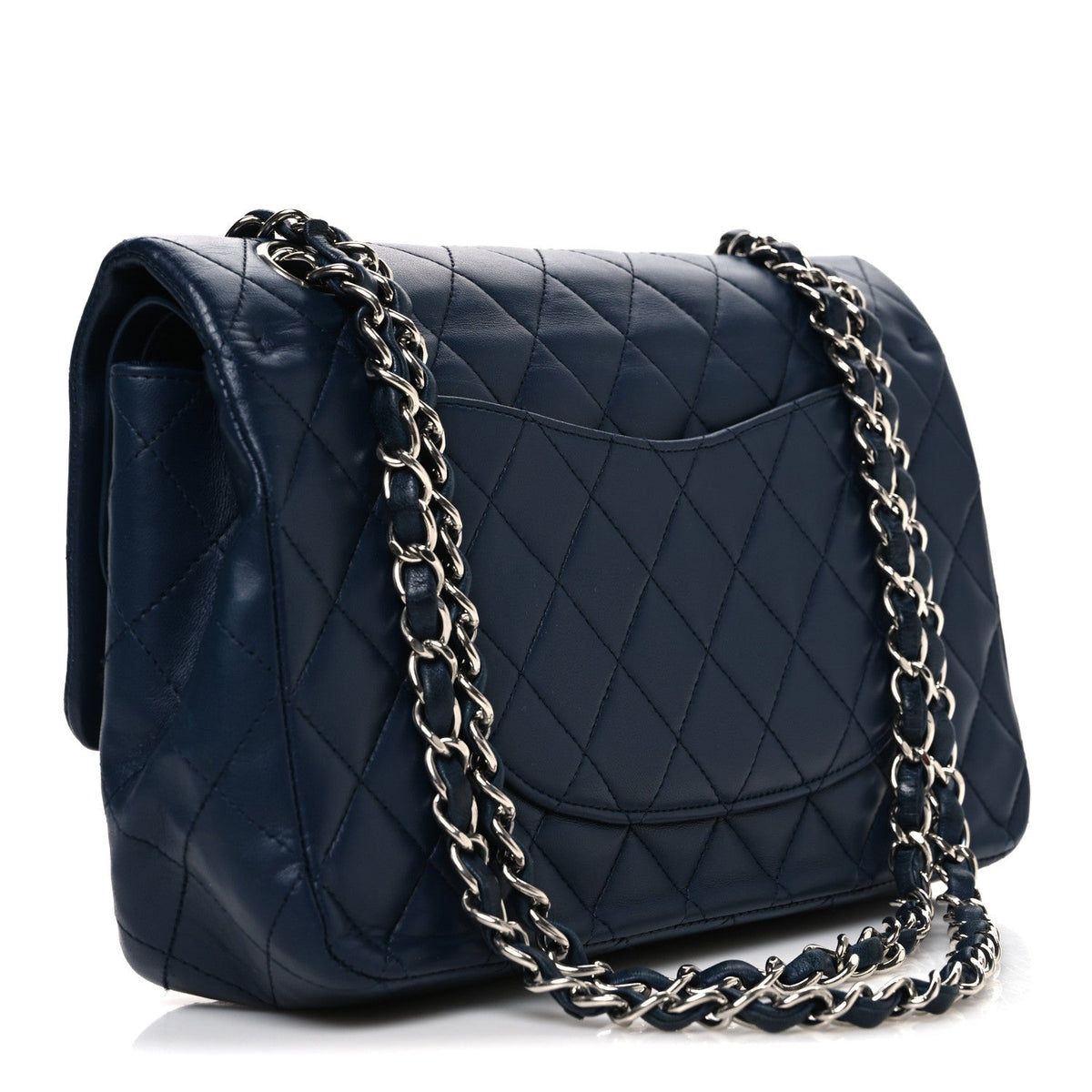 Lambskin Quilted Medium Double Flap Navy At My store