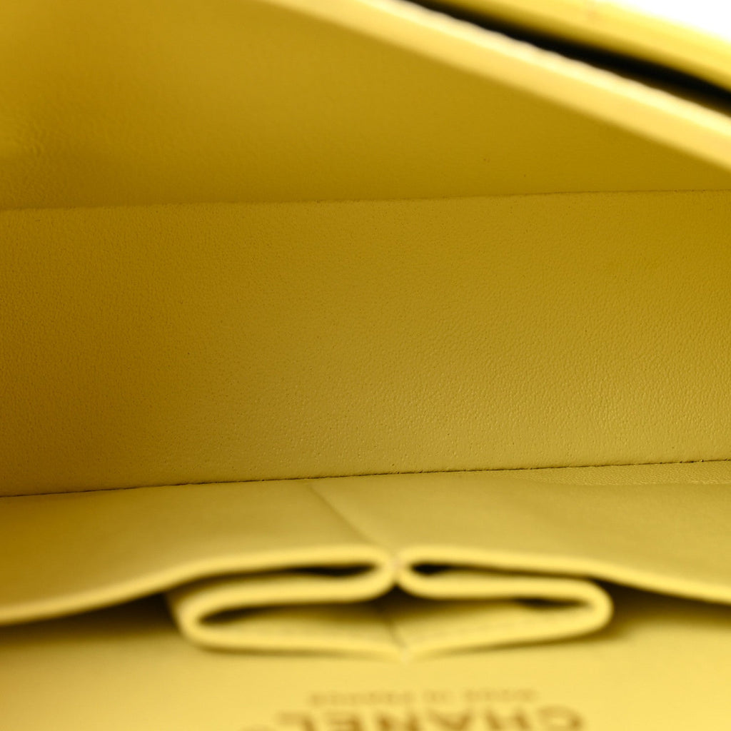 Caviar Quilted Small Double Flap Light Yellow At My store