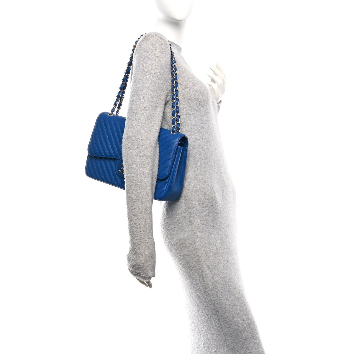 Caviar Chevron Quilted Jumbo Double Flap Blue At My store