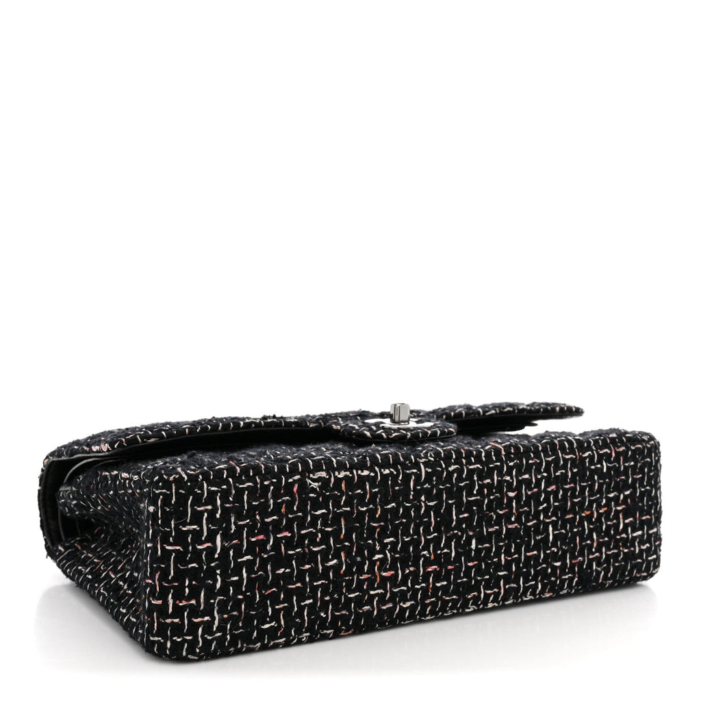 Tweed Quilted Medium Double Flap Black At My store
