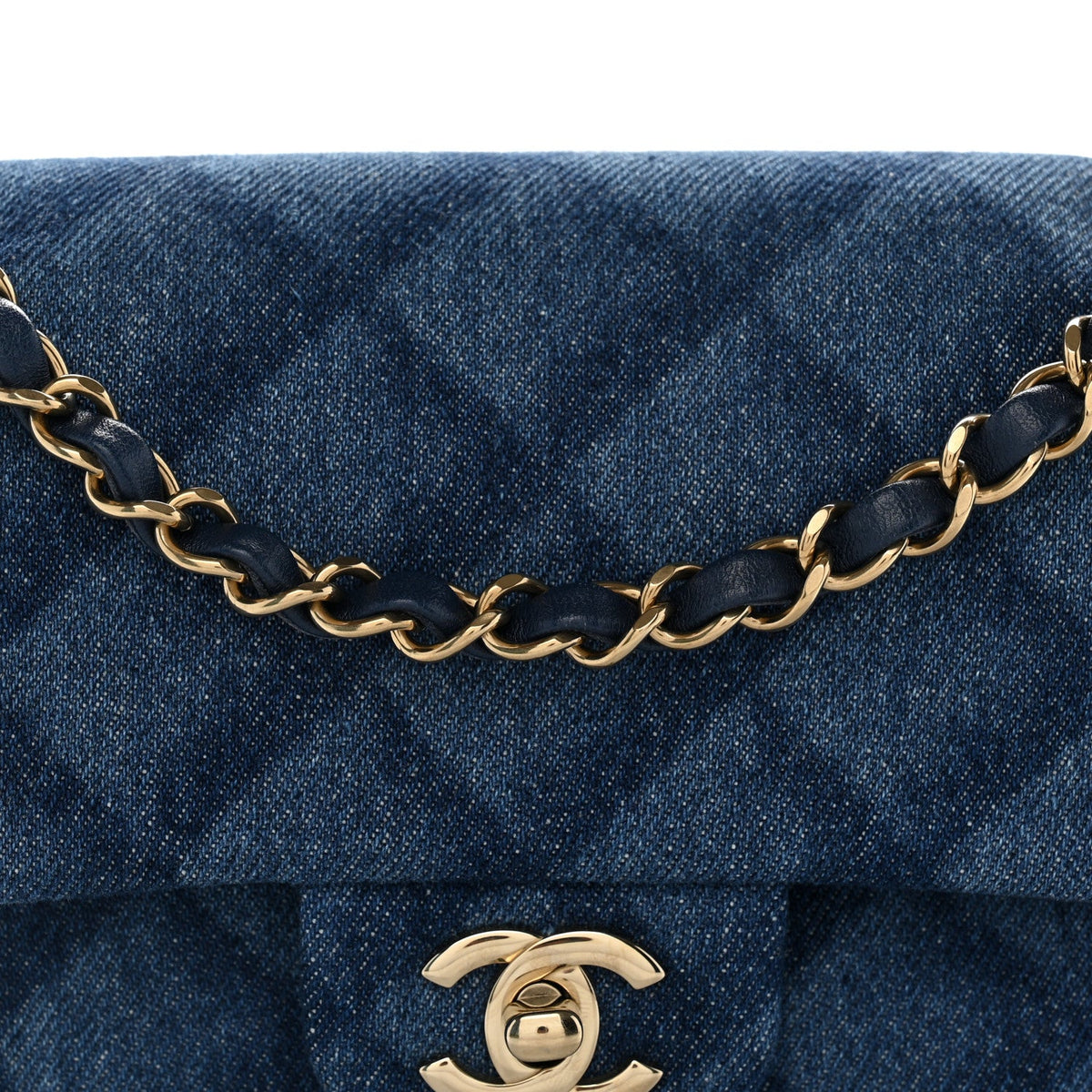 Printed Denim Quilted Small Double Flap Blue At My store