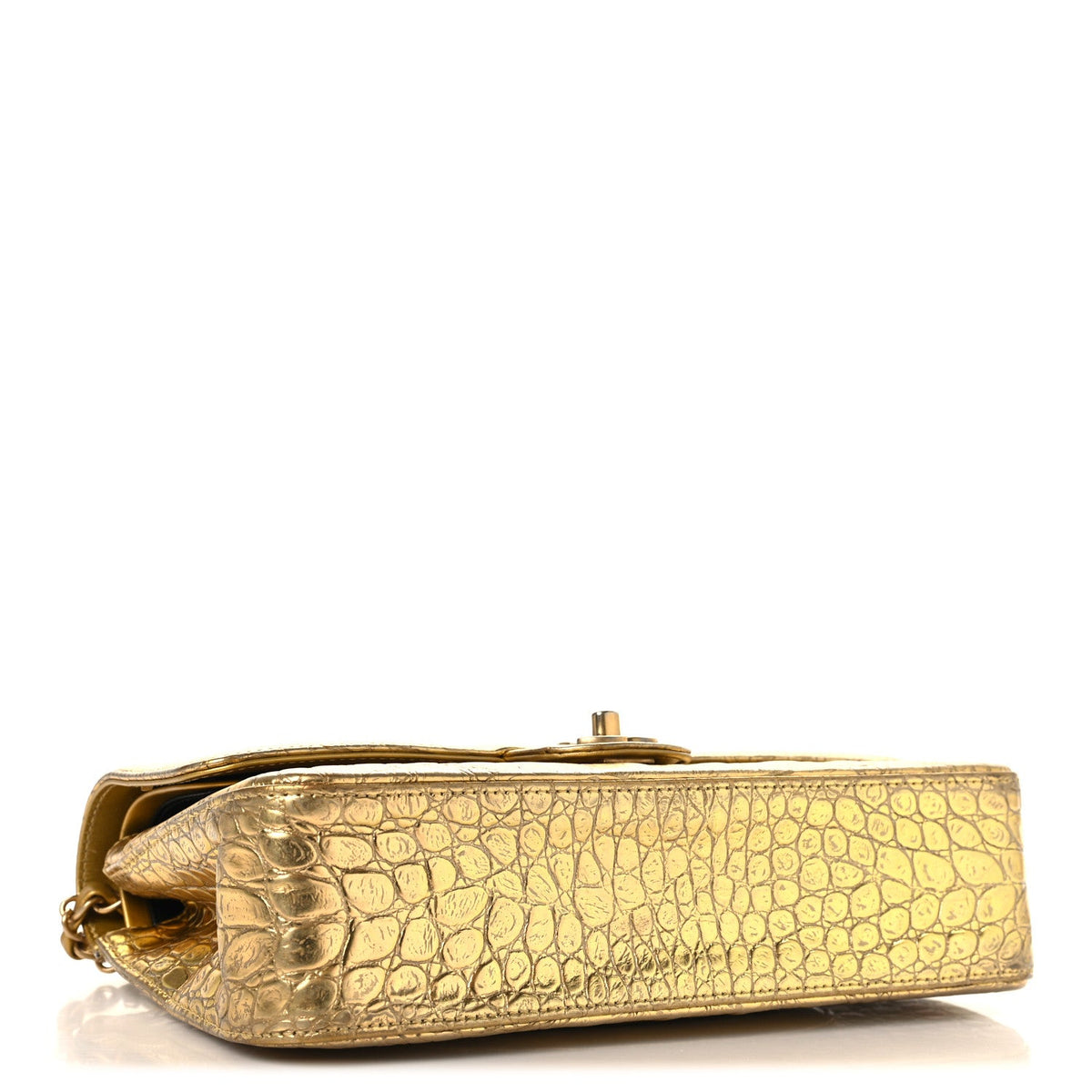 Metallic Calfskin Crocodile Embossed Cocodile Medium Double Flap Gold At My store
