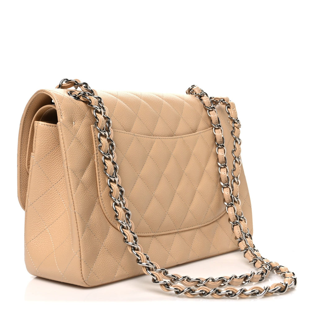Caviar Quilted Jumbo Double Flap Beige At My store