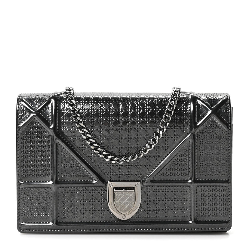 Metallic Patent Micro-Cannage Diorama Wallet on Chain Pouch Onyx Black AT My store
