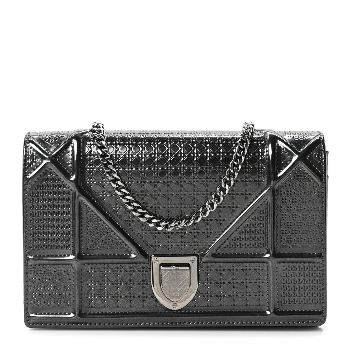 Metallic Patent Micro-Cannage Diorama Wallet on Chain Pouch Onyx Black AT My store