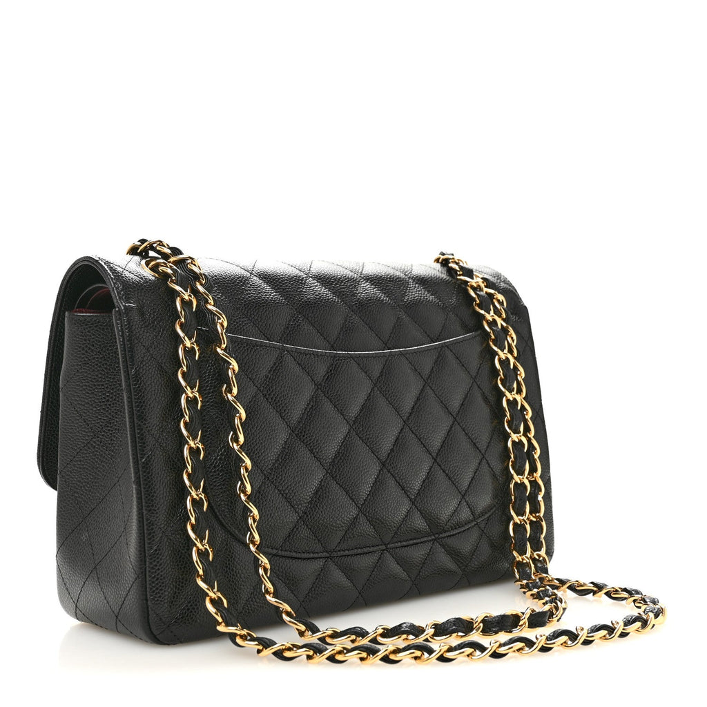 Caviar Quilted Jumbo Double Flap Black At My store