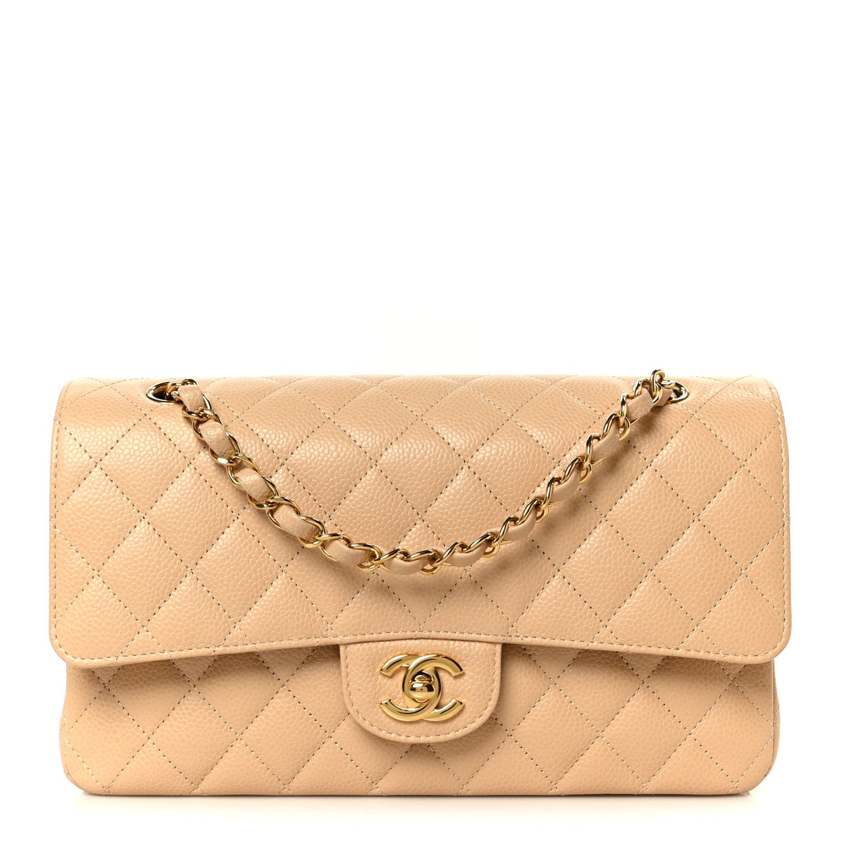 Caviar Quilted Medium Double Flap Beige At My store