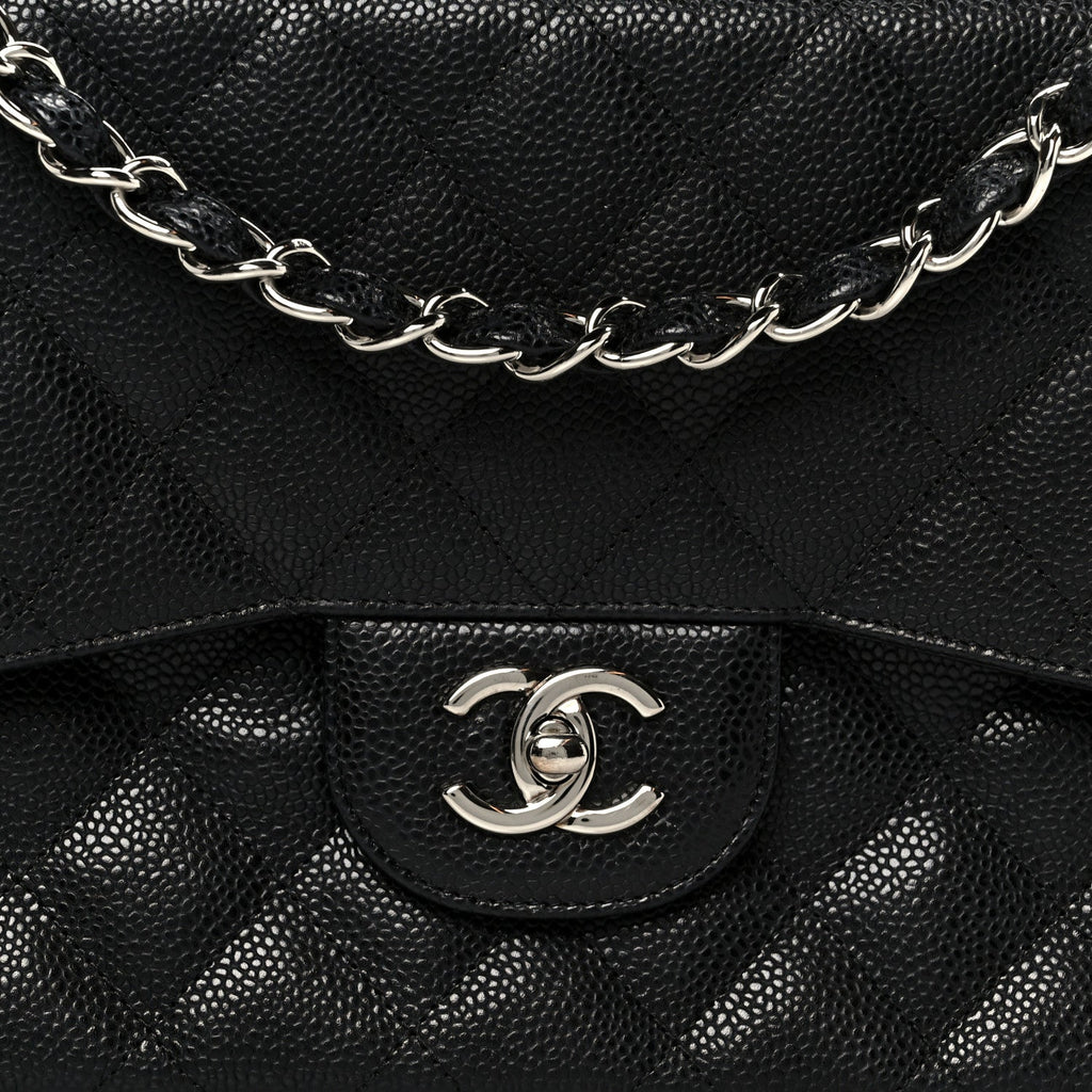 Caviar Quilted Jumbo Double Flap Black At My store