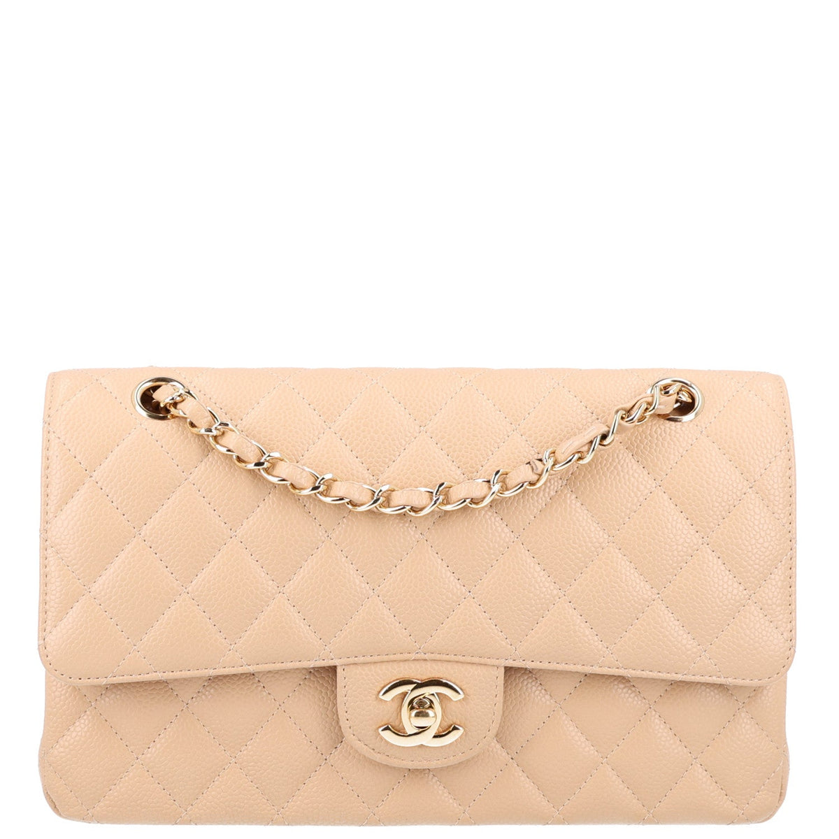 Caviar Quilted Medium Double Flap Beige At My store