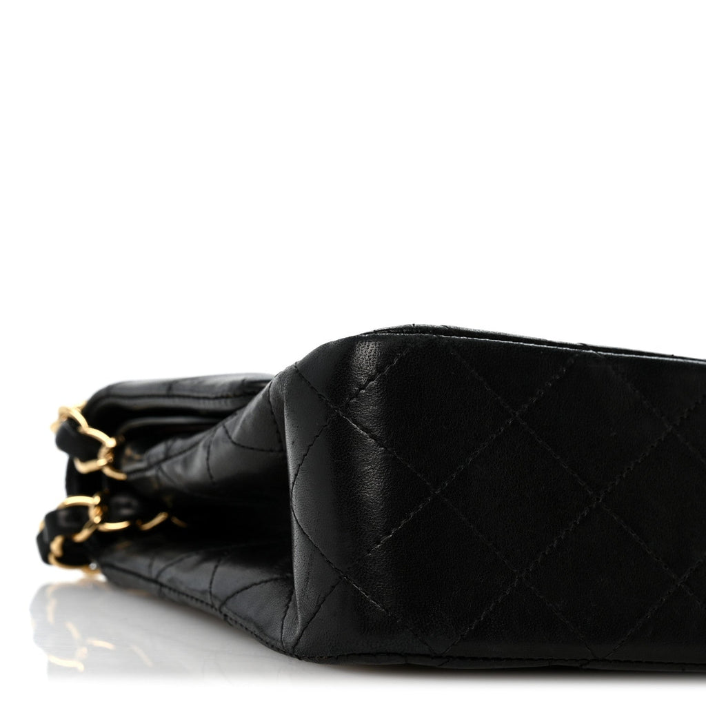Lambskin Quilted Medium Double Flap Black At My store