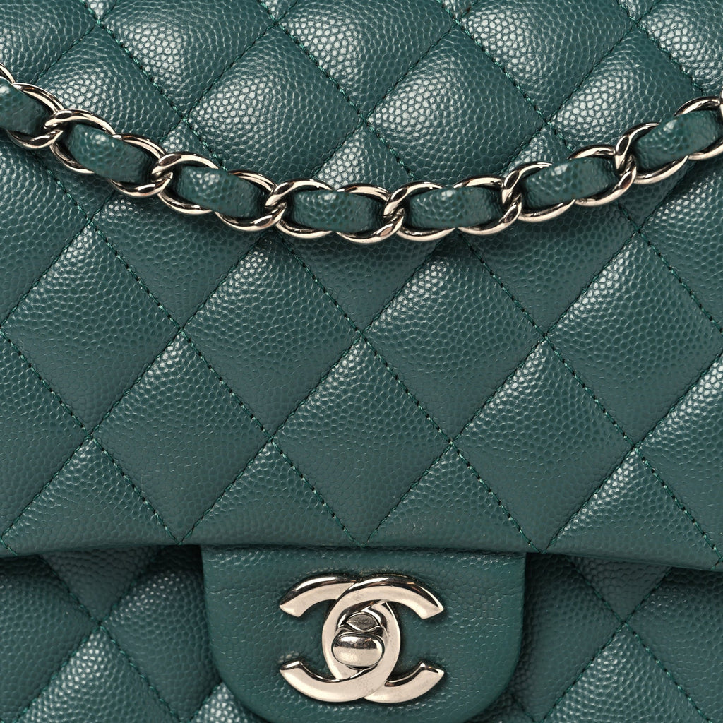Caviar Quilted Medium Double Flap Green At My store