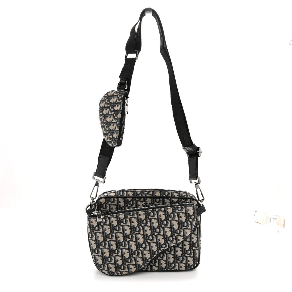 Oblique Saddle Triple Pouch Navy Blue AT My store