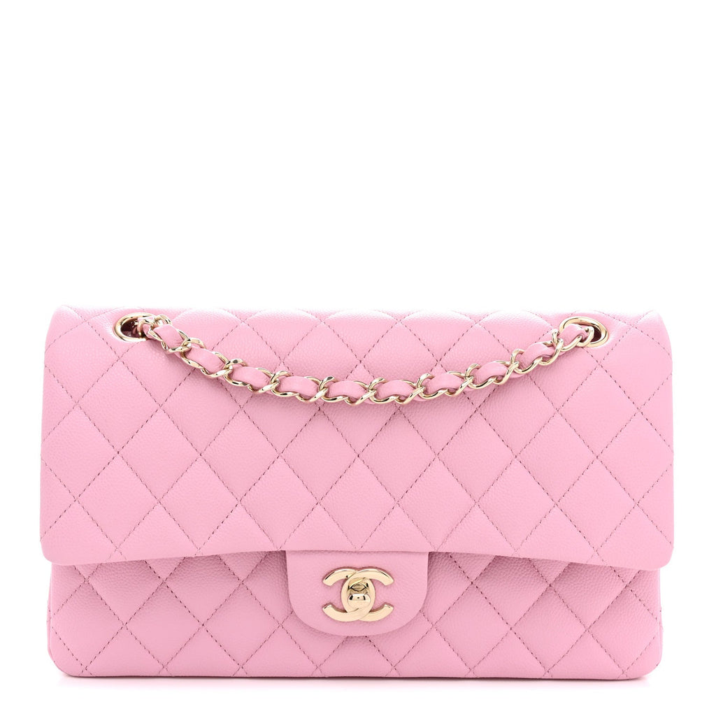 Caviar Quilted Medium Double Flap Light Pink At My store