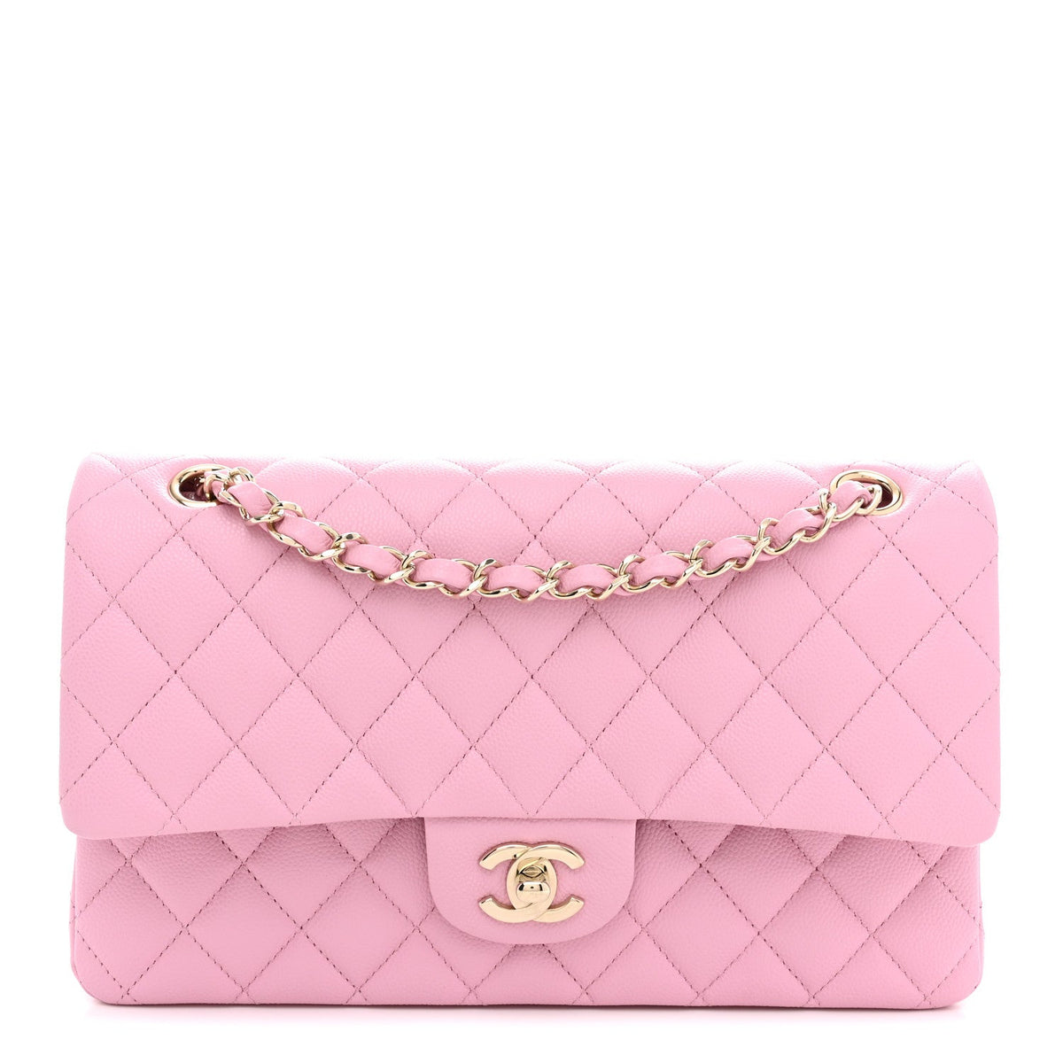 Caviar Quilted Medium Double Flap Light Pink At My store