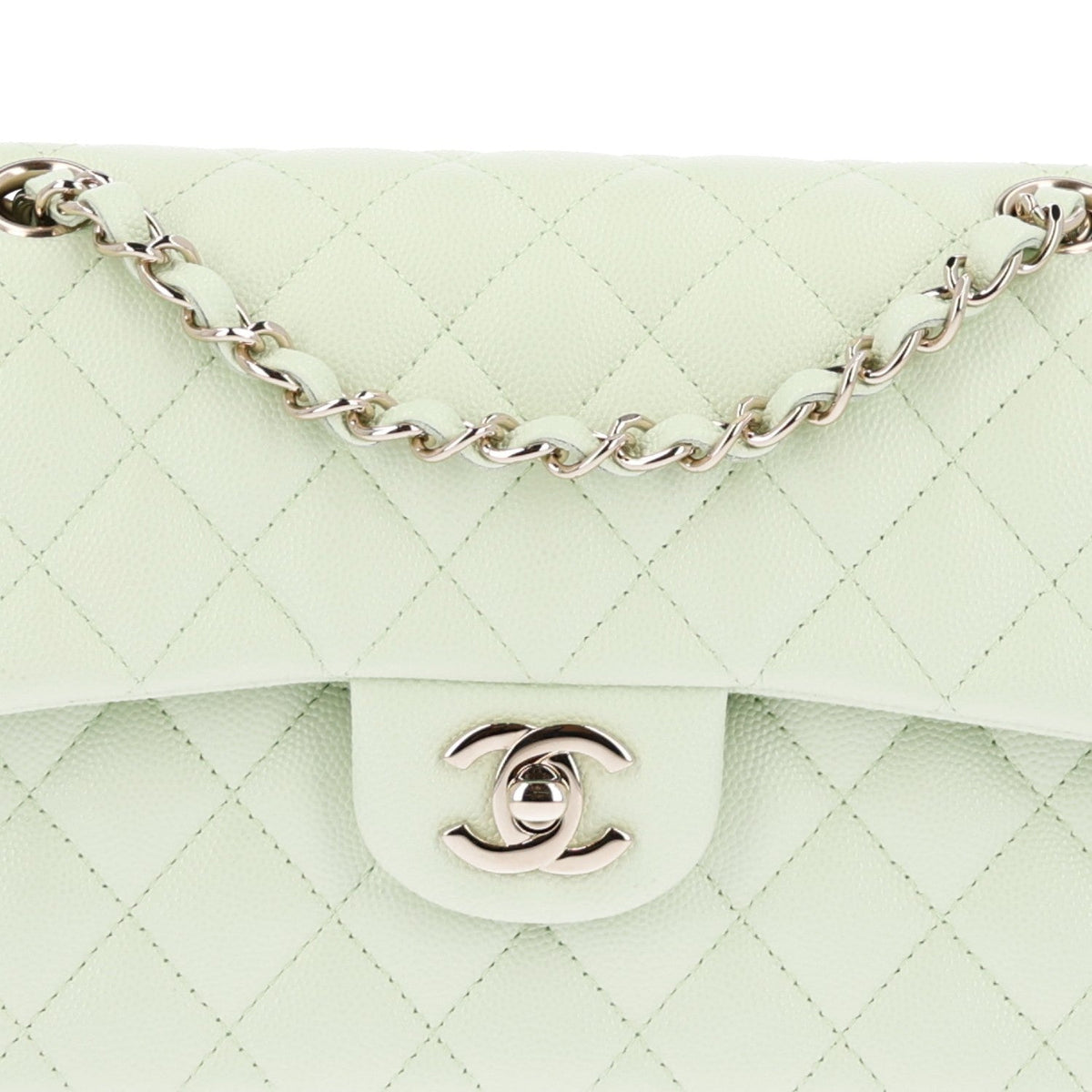 Caviar Quilted Small Double Flap Light Green At My store