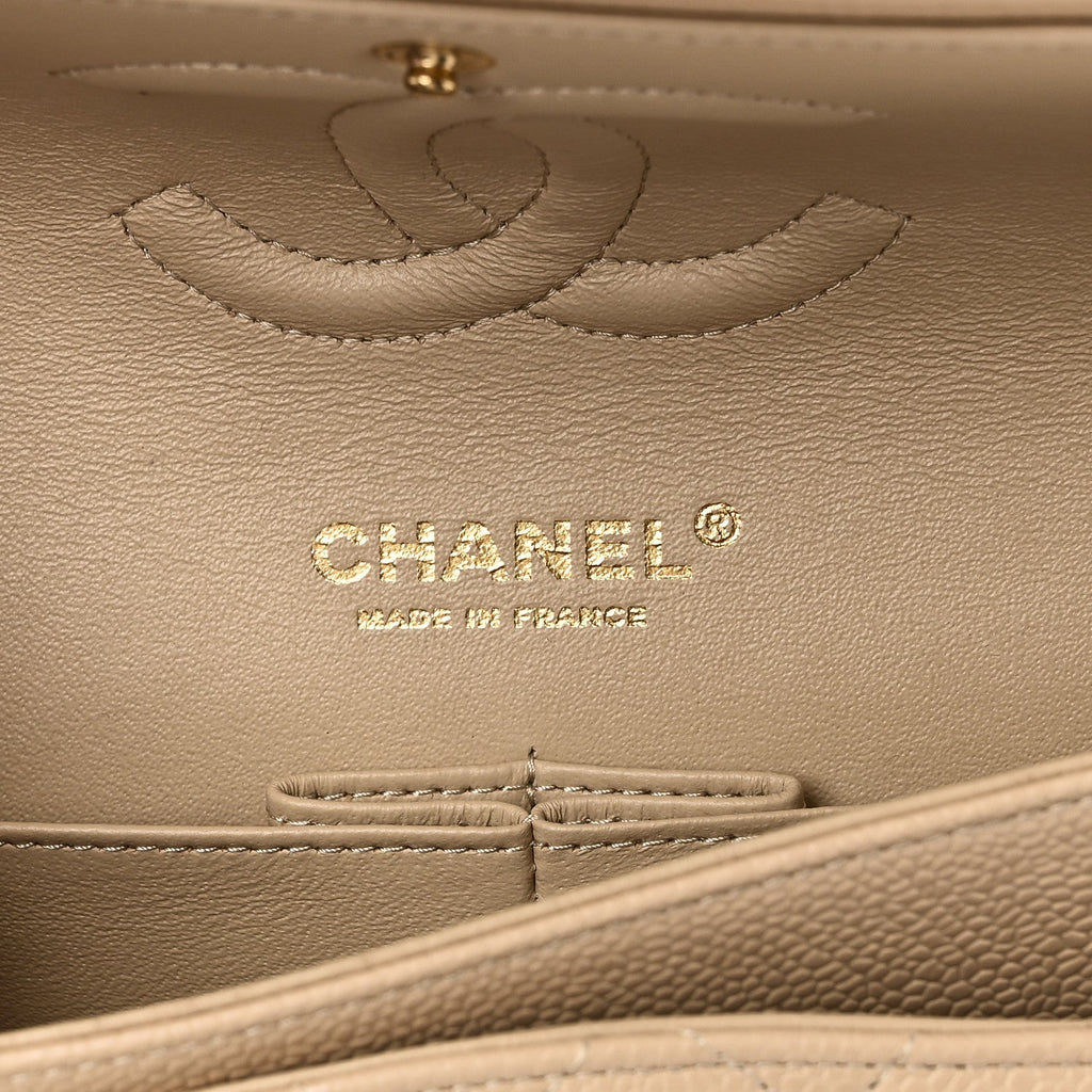 Caviar Quilted Medium Double Flap Beige At My store