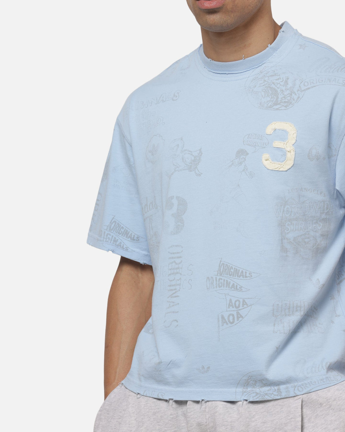 Best-Selling Adidas Vintage All Over Print T-Shirt Light Blue
