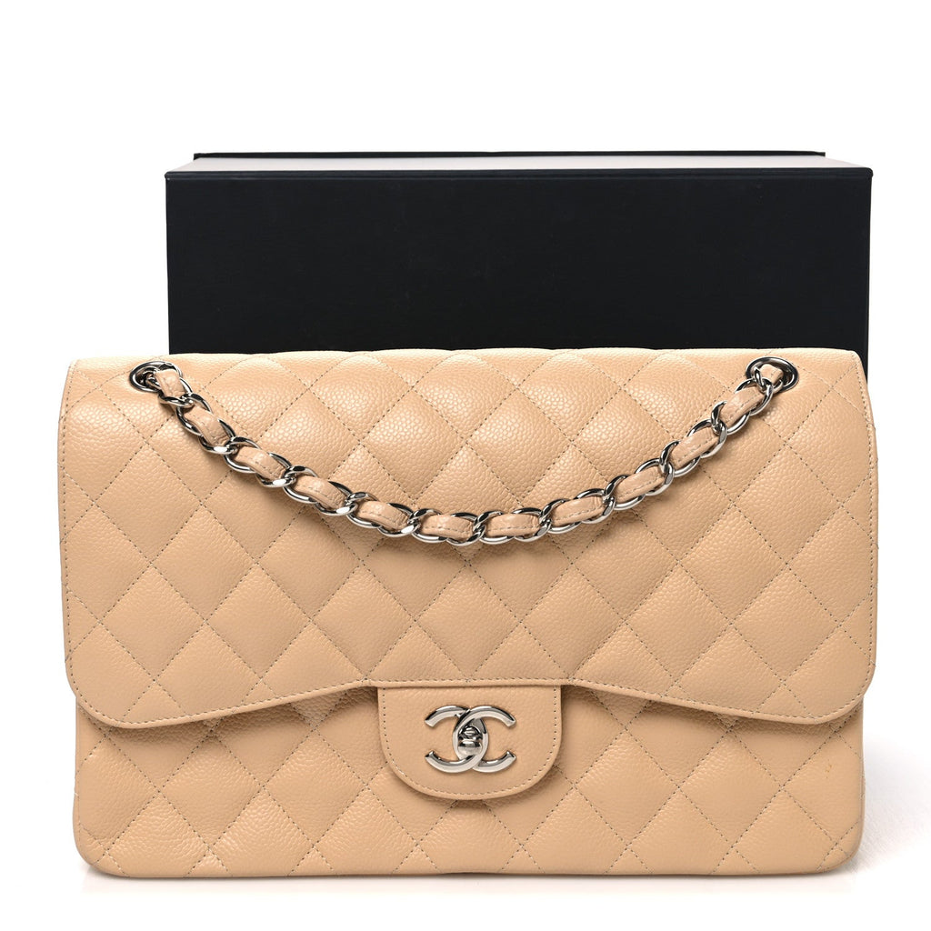 Caviar Quilted Jumbo Double Flap Beige At My store