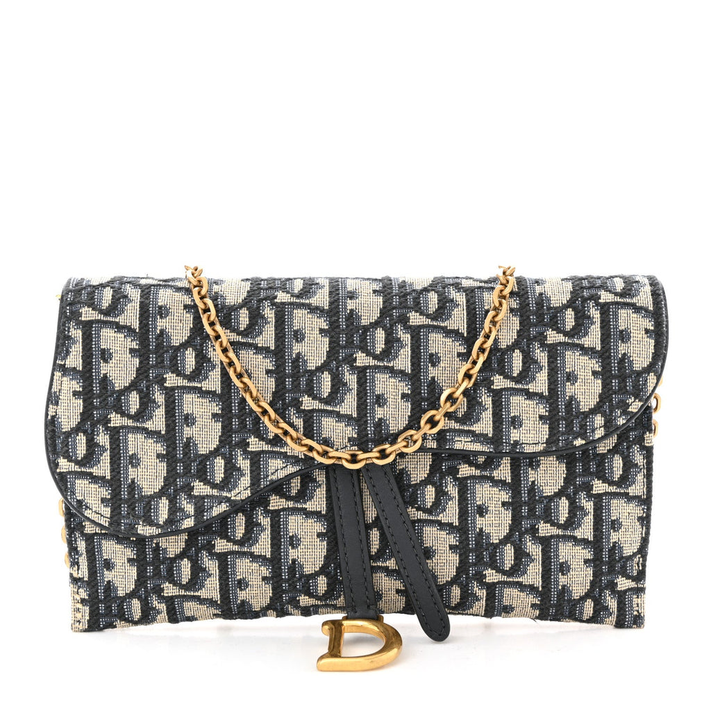 Oblique Saddle Chain Long Wallet Blue AT My store