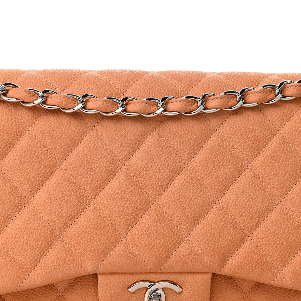 Iridescent Caviar Quilted Jumbo Double Flap Dark Beige At My store