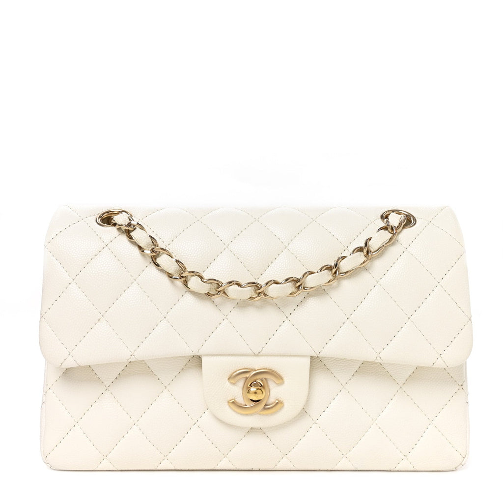 Caviar Quilted Small Double Flap White At My store