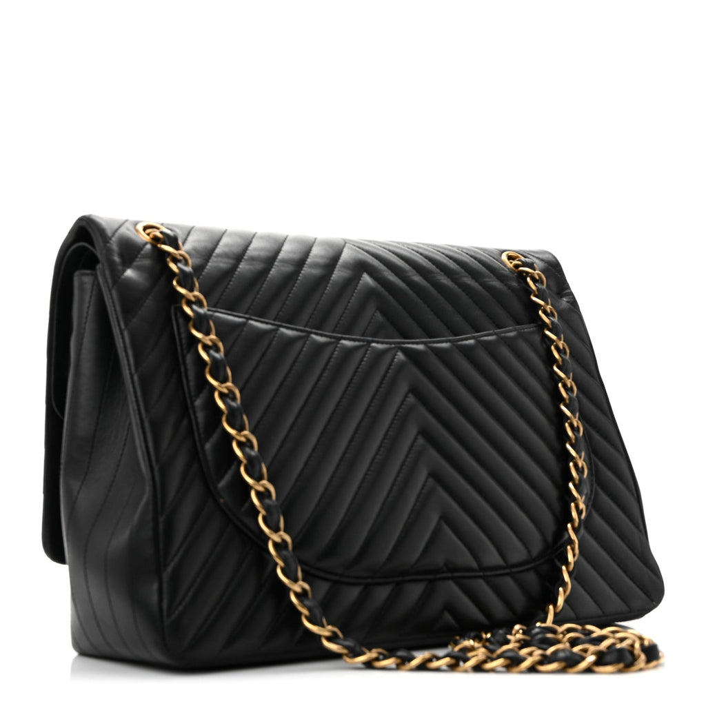 Lambskin Chevron Quilted Maxi Double Flap Black At My store