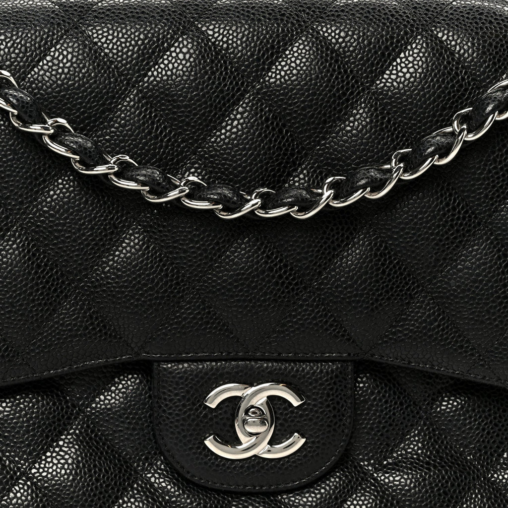 Caviar Quilted Jumbo Double Flap Black At My store