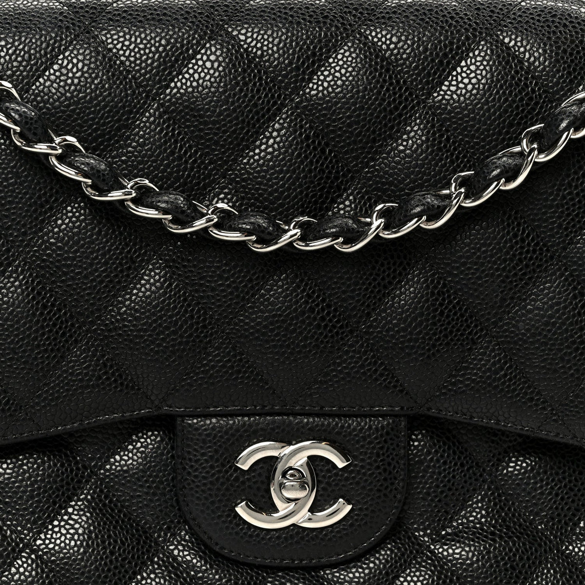 Caviar Quilted Jumbo Double Flap Black At My store