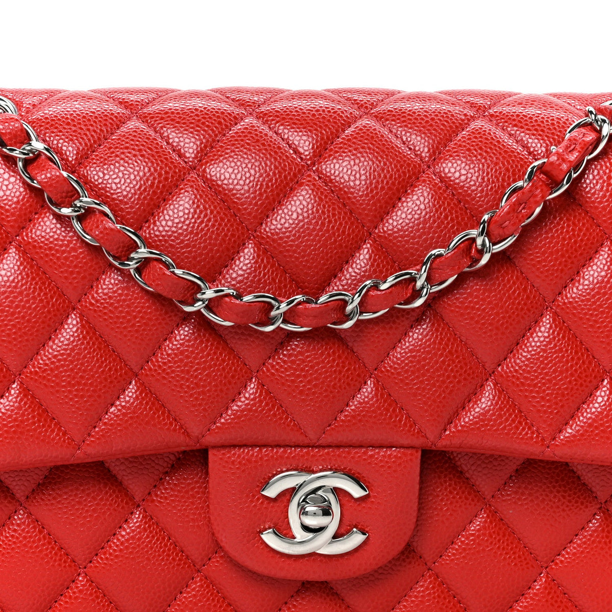 Caviar Quilted Medium Double Flap Red At My store