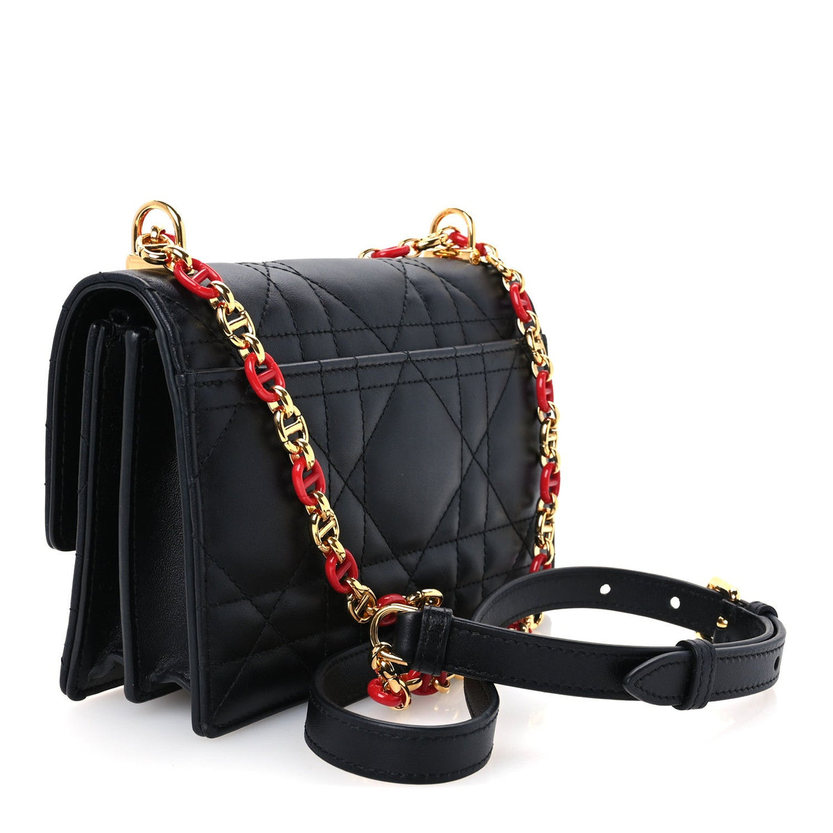 Lambskin Enamel Macrocannage Dioramour Mini Miss Caro Bag Black Red AT My store