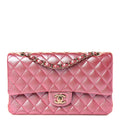 Iridescent Caviar Quilted Medium Double Flap Dark Pink At My store