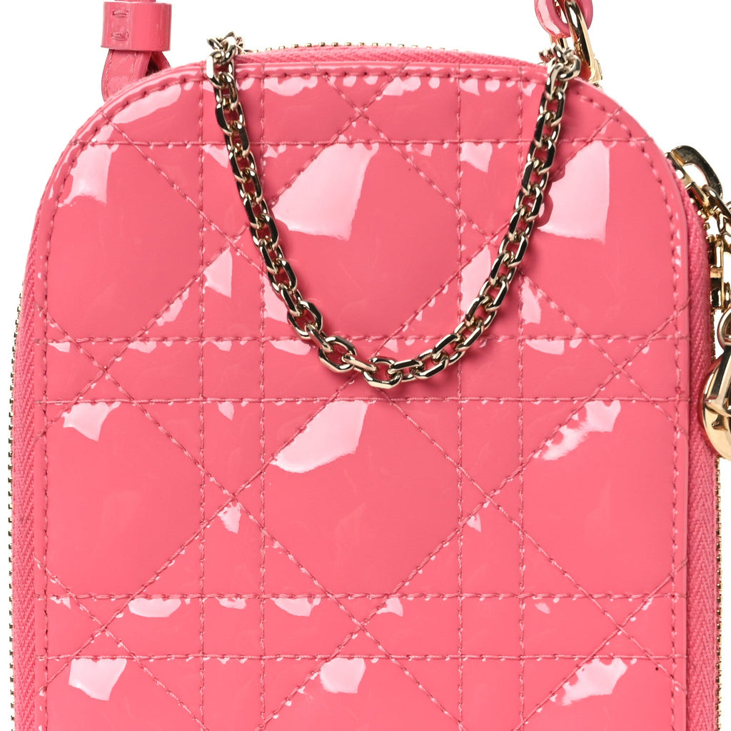 Patent Cannage Lady Dior Phone Holder Pink AT My store
