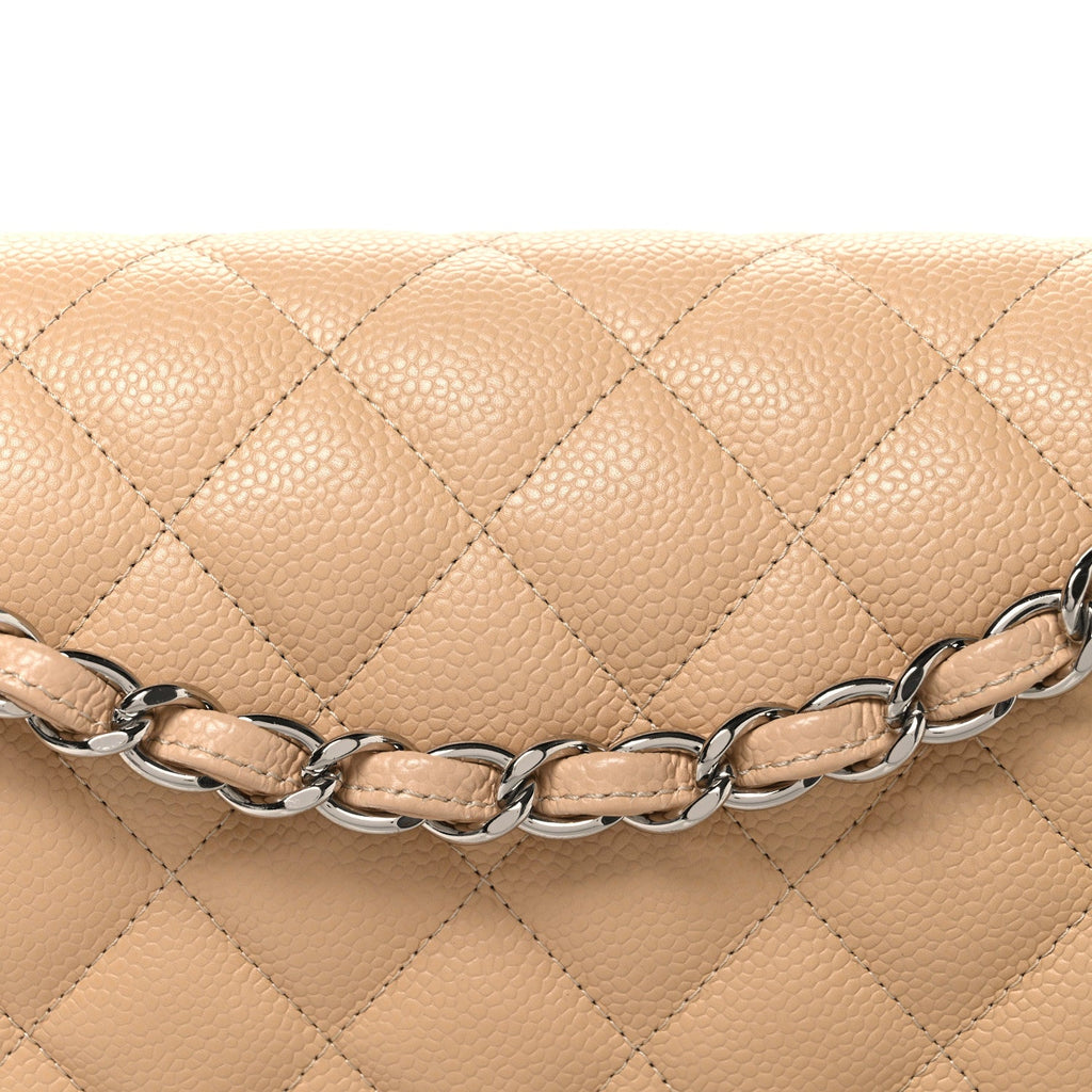 Caviar Quilted Jumbo Double Flap Beige At My store