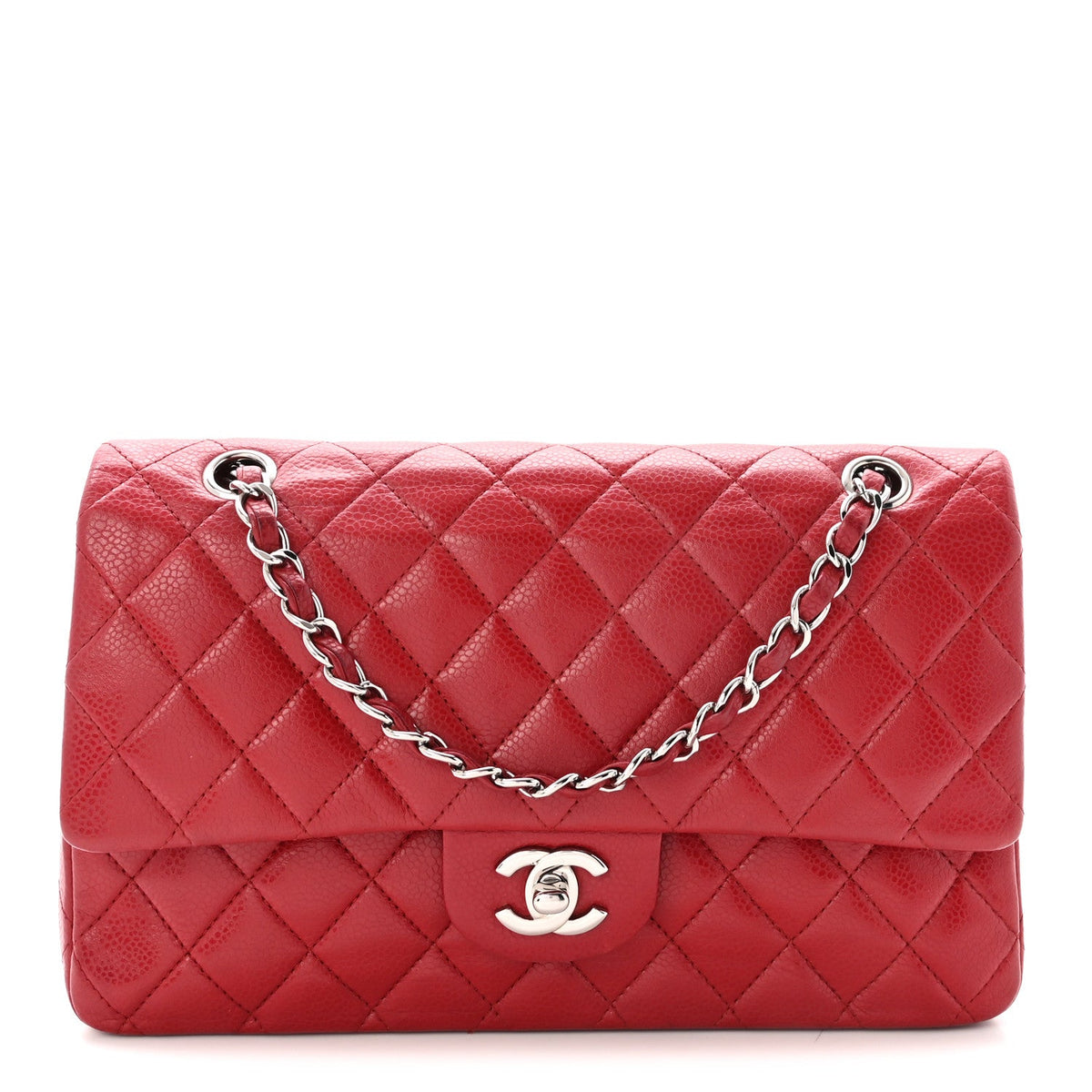 Caviar Quilted Medium Double Flap Red At My store