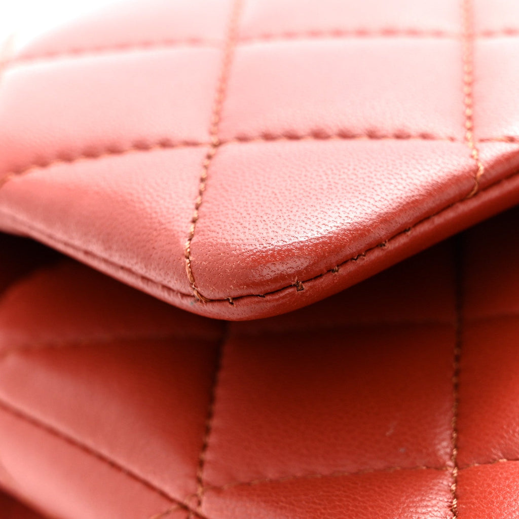 Lambskin Quilted Medium Double Flap Brown At My store