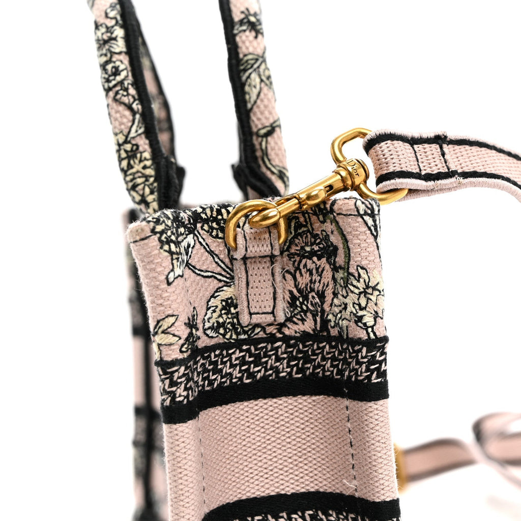 Canvas Embroidered Mini Book Tote With Strap Pink Multicolor AT My store