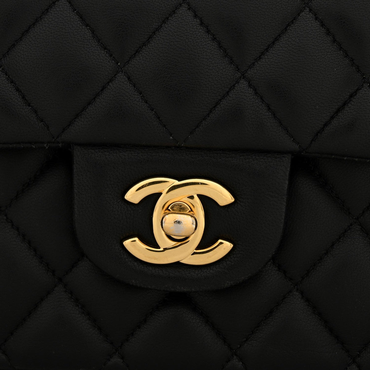Lambskin Quilted Medium Double Flap Black At My store