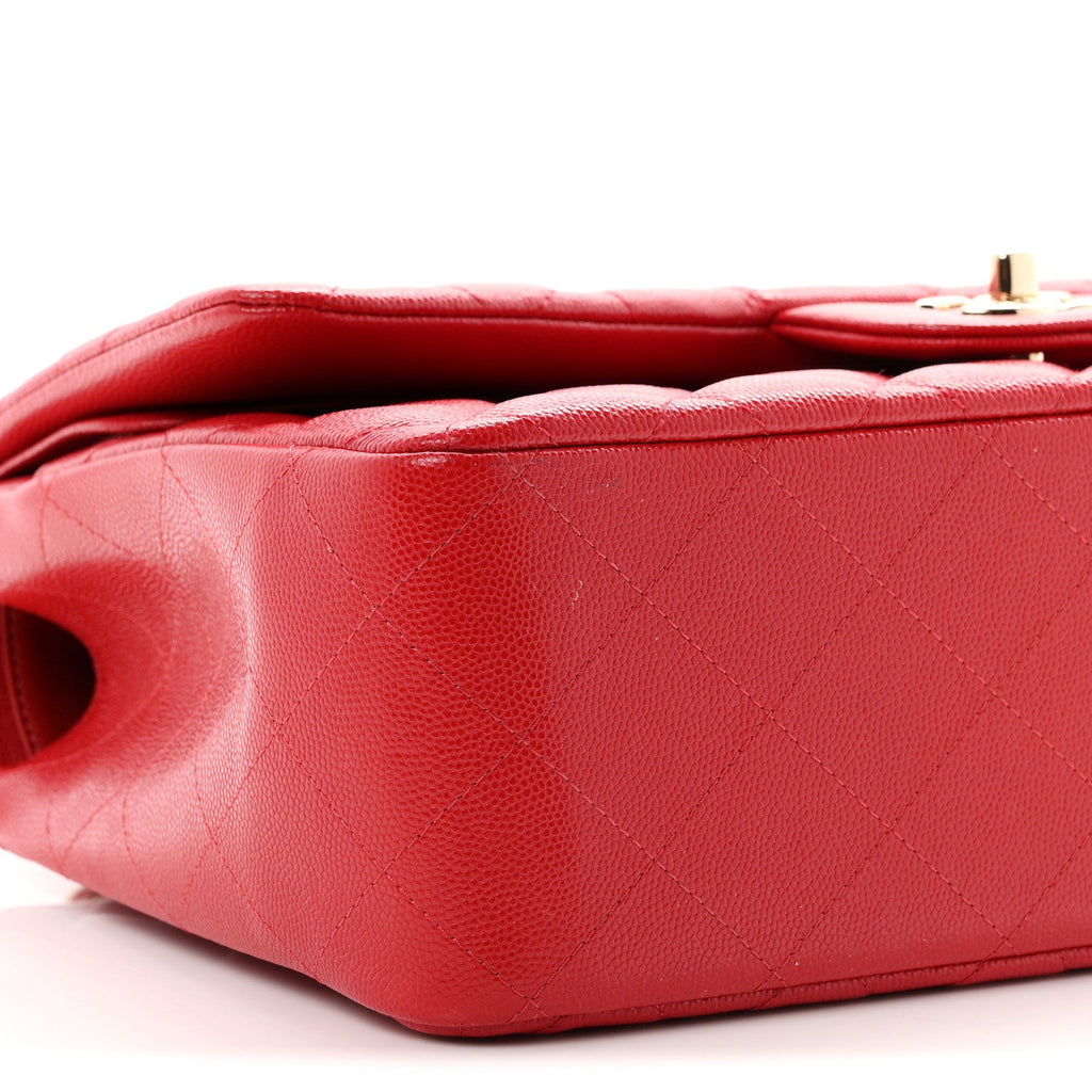 Caviar Quilted Jumbo Double Flap Red At My store