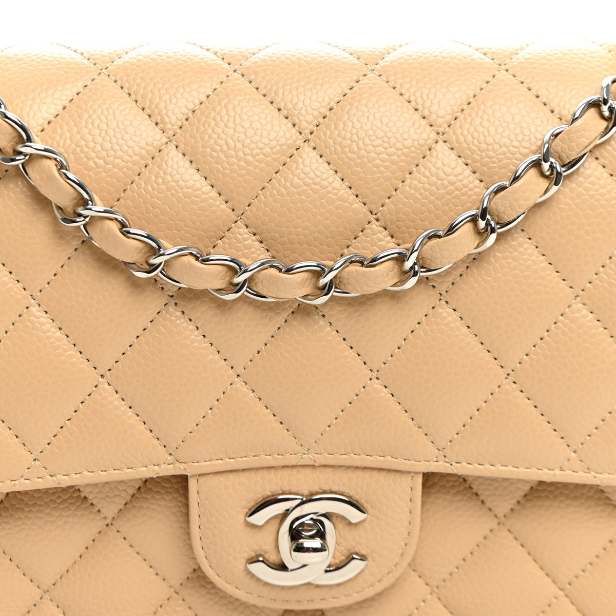 Caviar Quilted Medium Double Flap Beige At My store