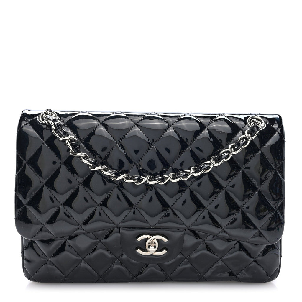 Patent Quilted Jumbo Double Flap Black At My store