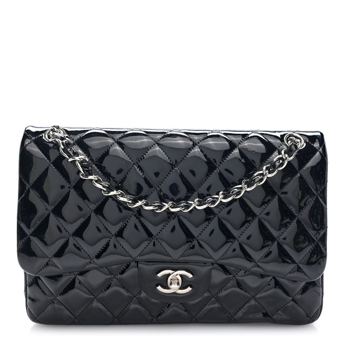 Patent Quilted Jumbo Double Flap Black At My store