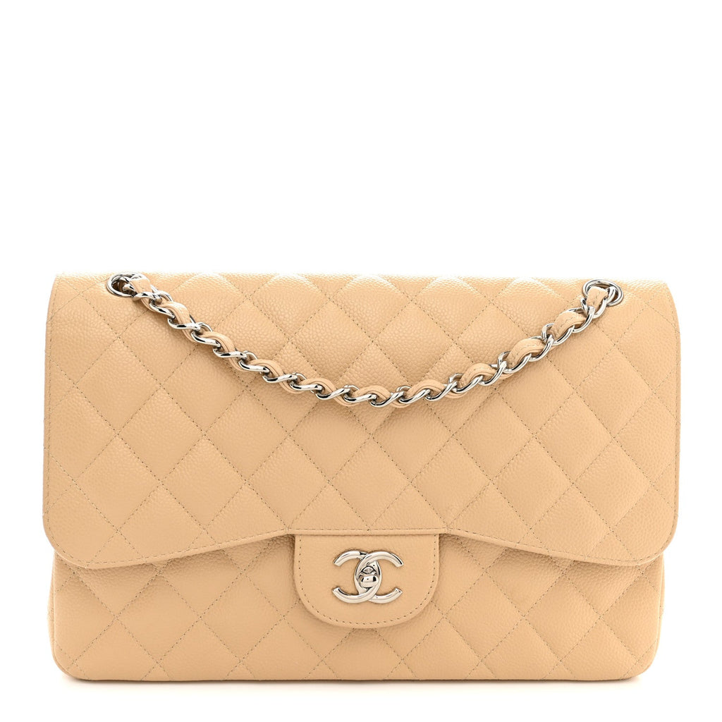 Caviar Quilted Jumbo Double Flap Light Beige At My store