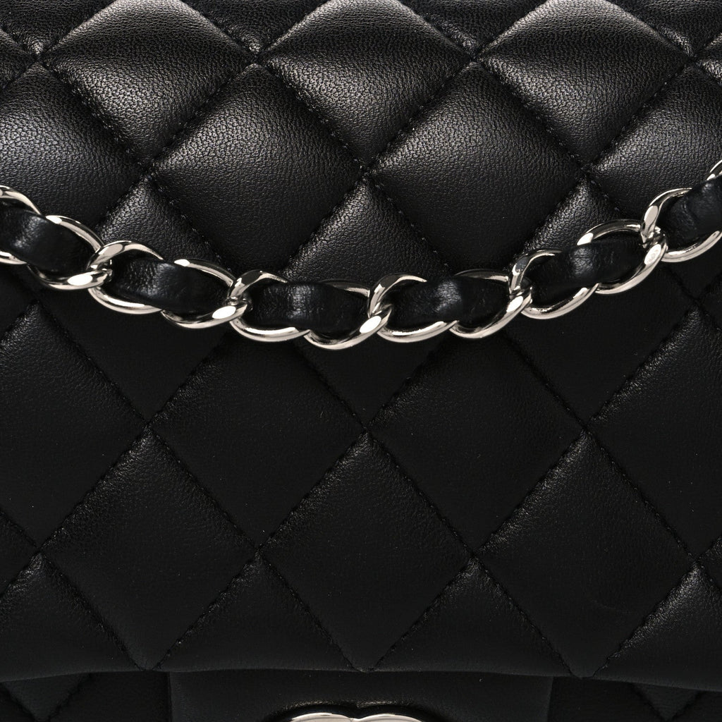 Lambskin Quilted Medium Double Flap Black At My store