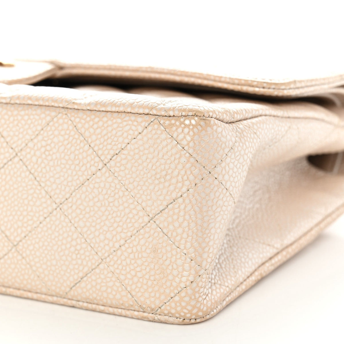 Pearly Caviar Quilted Medium Double Flap Light Beige At My store