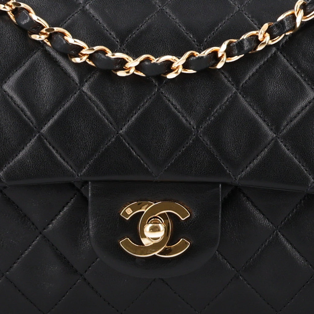 Lambskin Quilted Medium Double Flap Black At My store