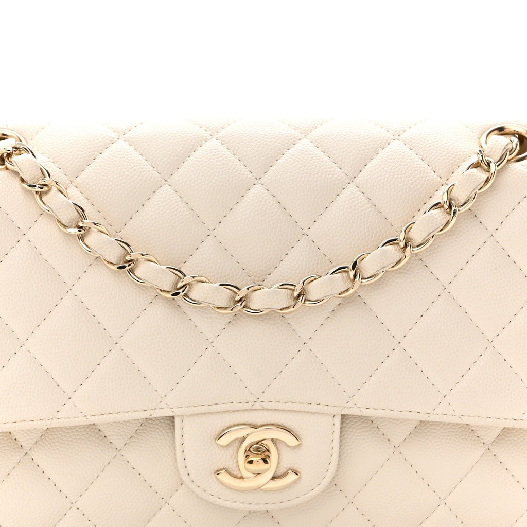 Caviar Quilted Medium Double Flap White At My store