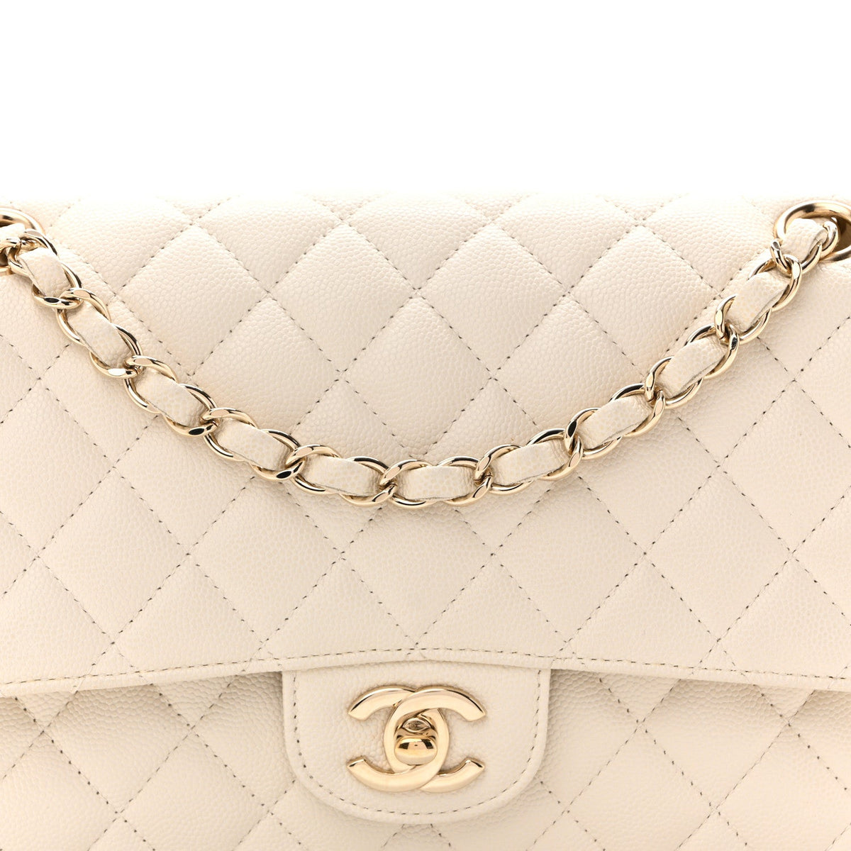 Caviar Quilted Medium Double Flap White At My store