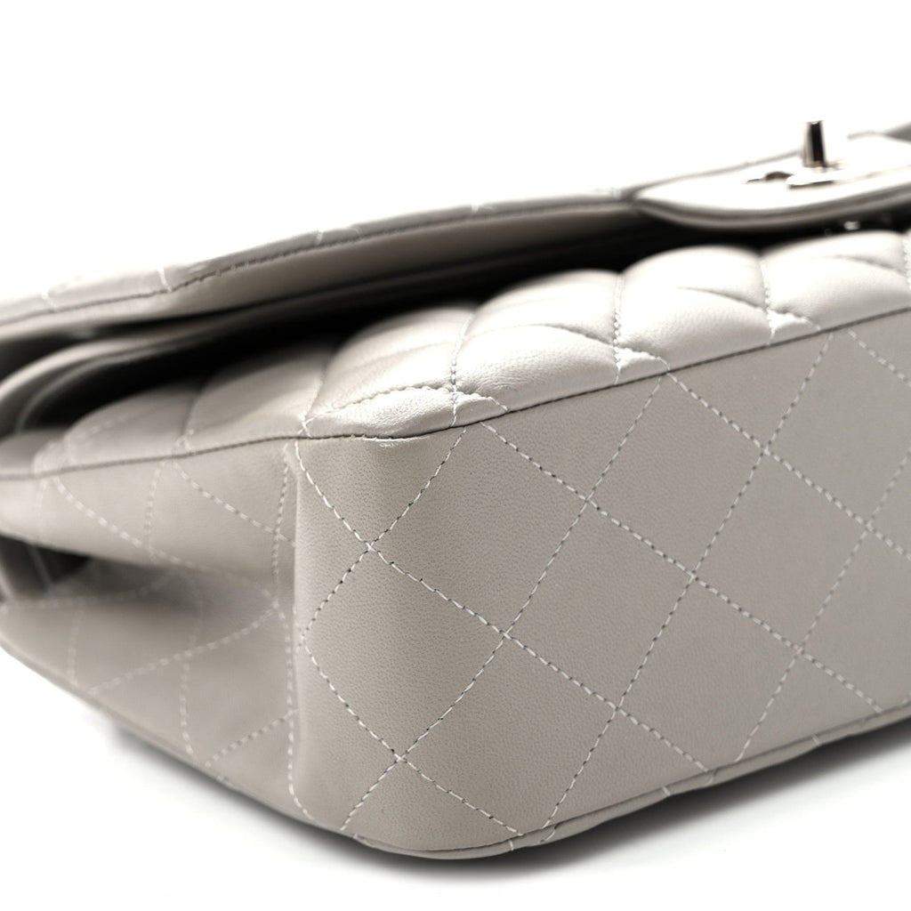 Lambskin Quilted Medium Double Flap Grey At My store